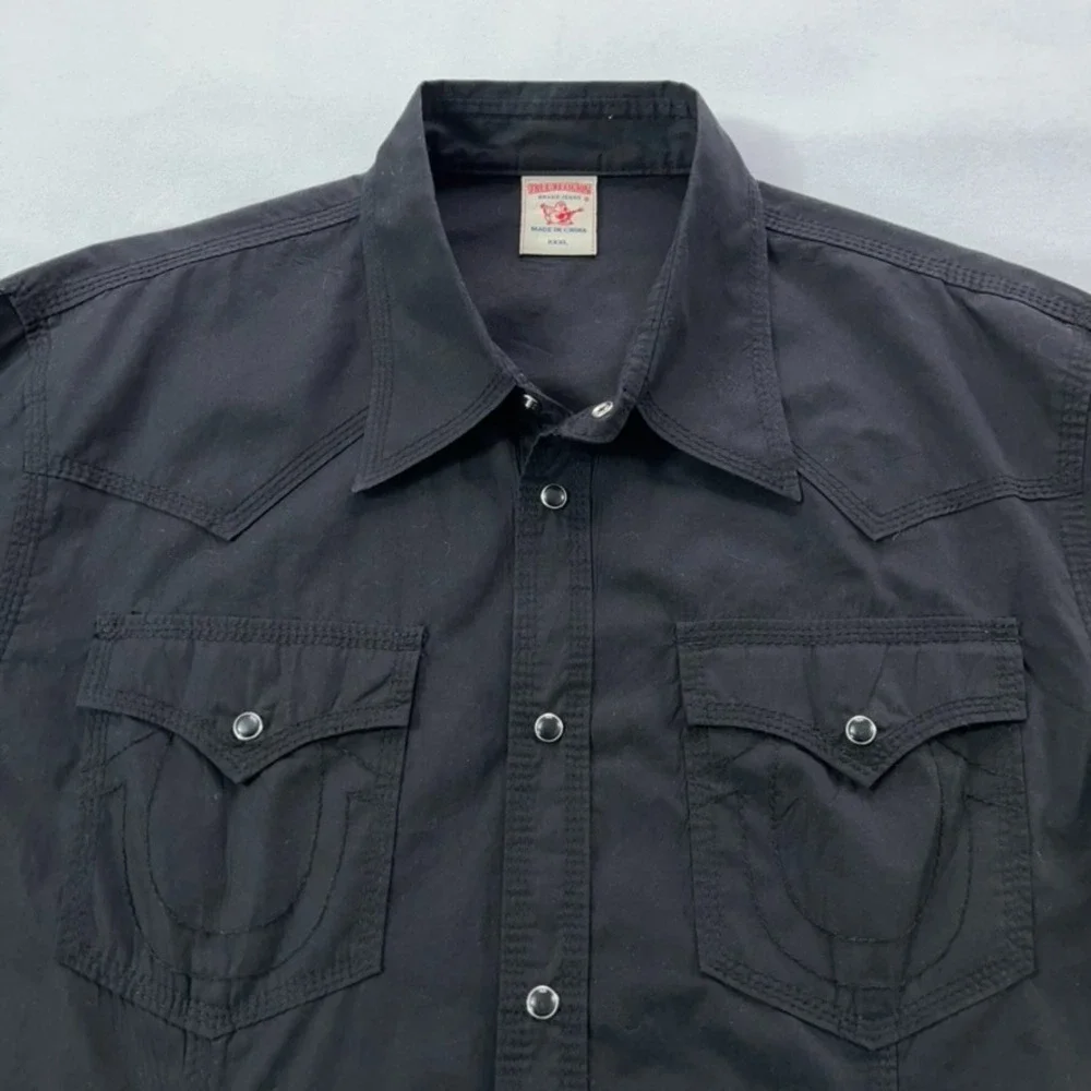 True Religion Pearl Snap Shirt Men 3XL Black‎ Western Long Sleeve